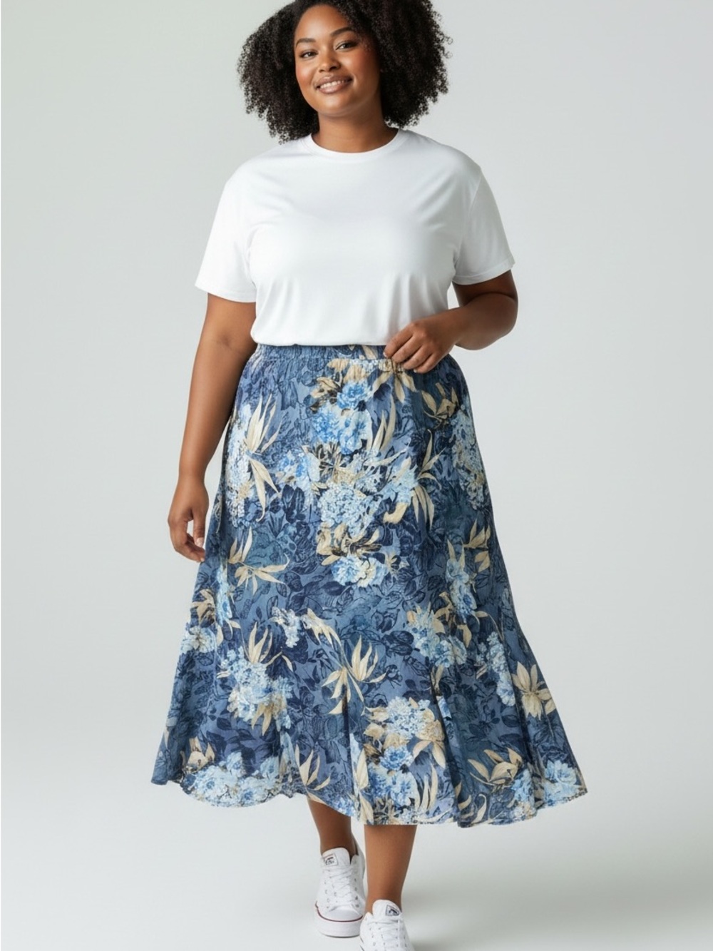 TANJAY petites plus size  womens Blue Floral Flow Skirt size 16P